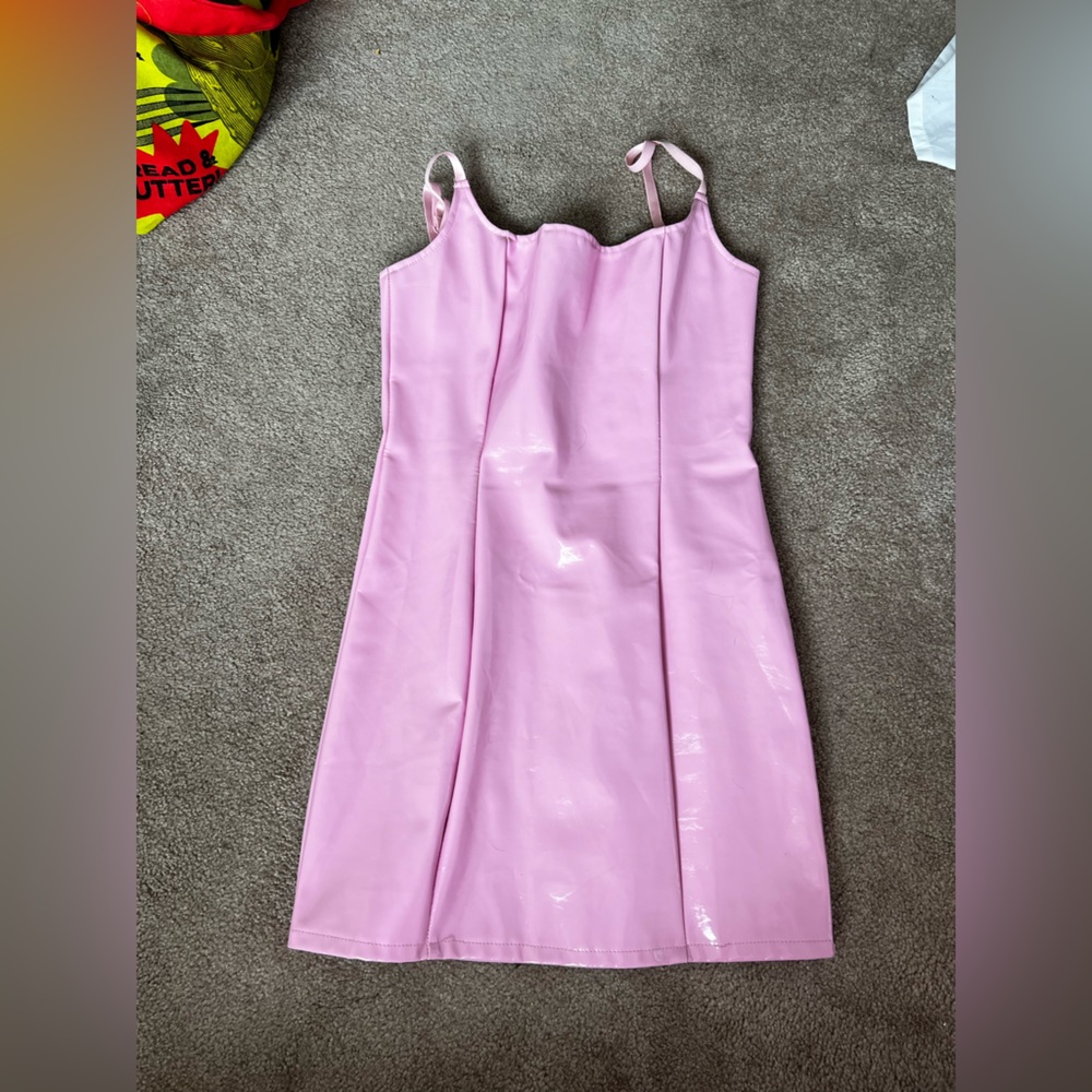 Pink pleather mini dress